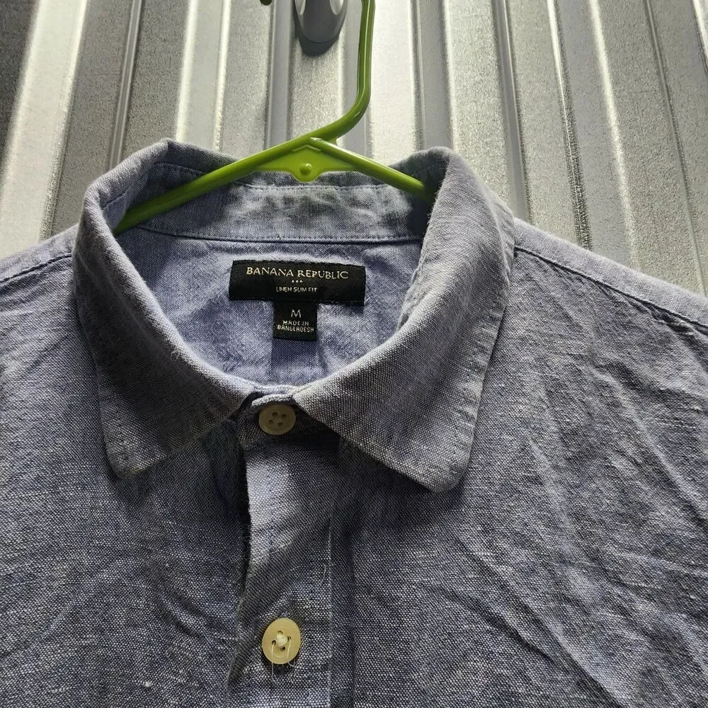 Banana Republic Linen Slim Fit Button Up Short Sleeve Men's Shirt Size M